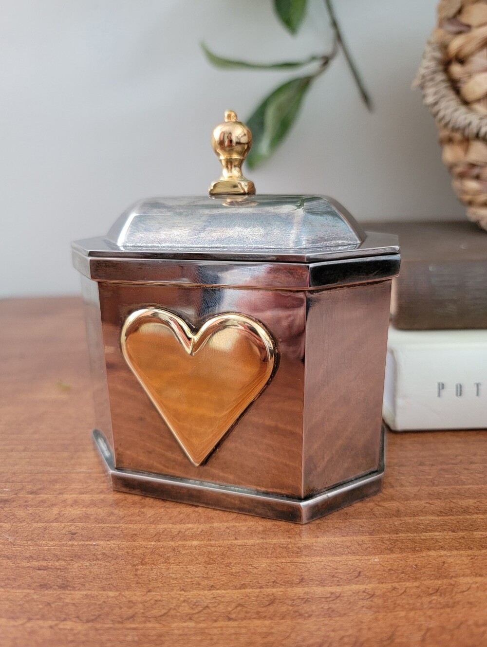 Vintage Lenox Williamsburg Silver Plate Heart Trinket Box 2-Tone